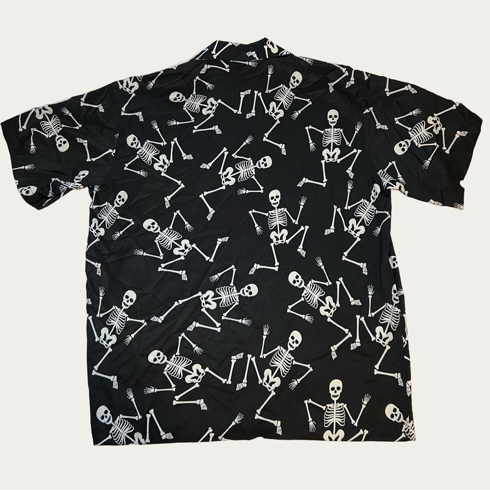 Men's Black Skeleton Pattern Halloween‎ Button Down Shirt Size XL